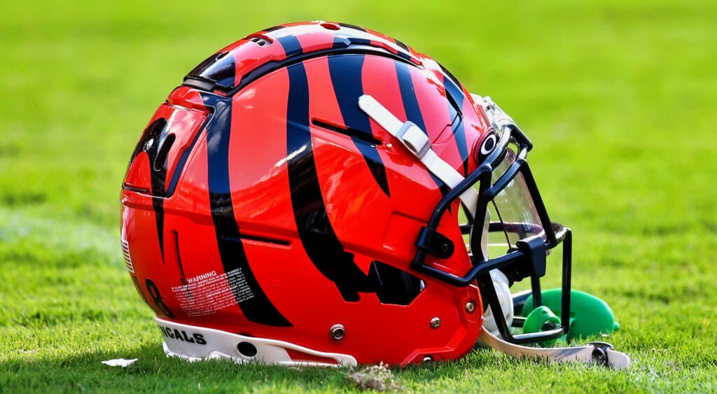 Cincinnati Bengals helmet on the field.