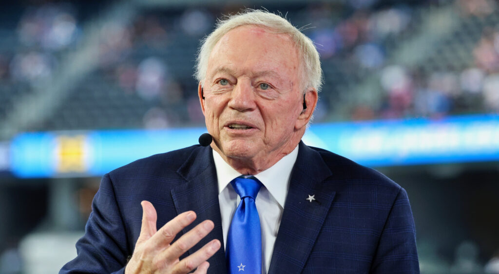 Jerry Jones speaking with a mic on