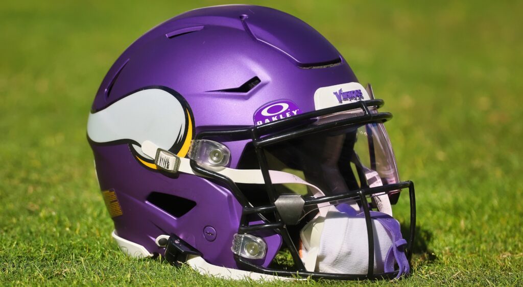 Vikings helmet on the field.