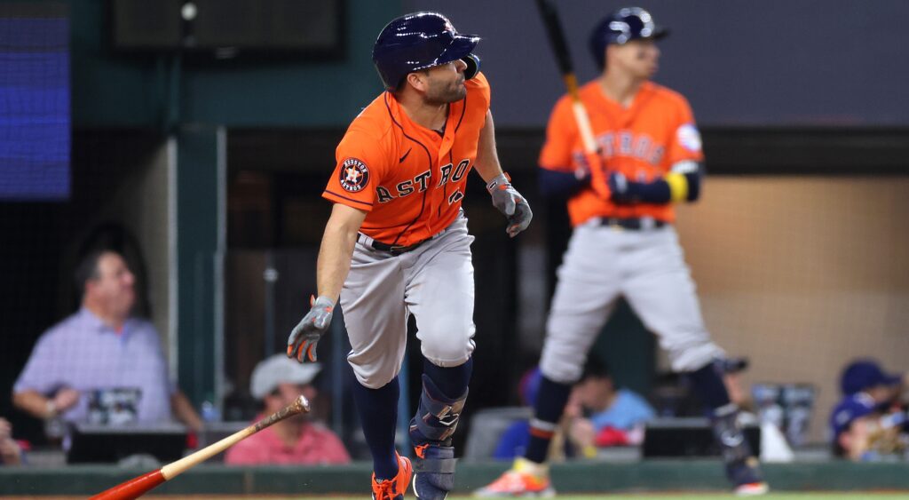 Jose Altuve looking on after hitting home run.