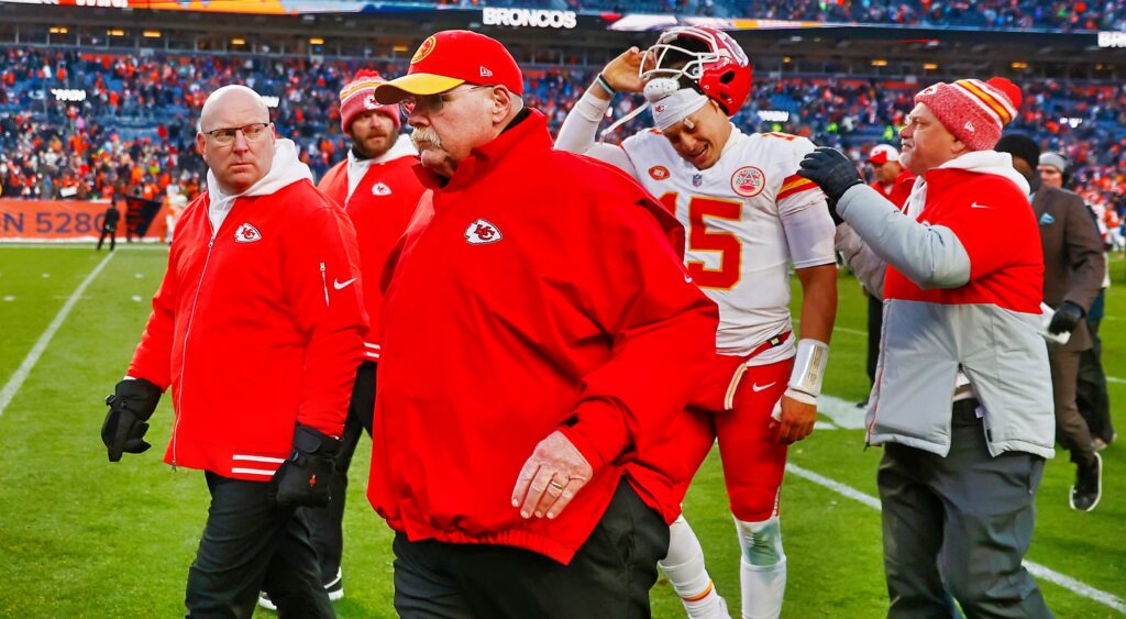 Kansas City Chiefs head coach Andy Reid walking off after game.