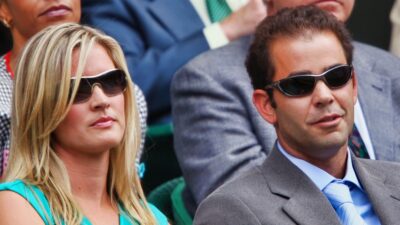 Bridgette Wilson And Legendary Tennis Star Pete Sampras sitting in stands