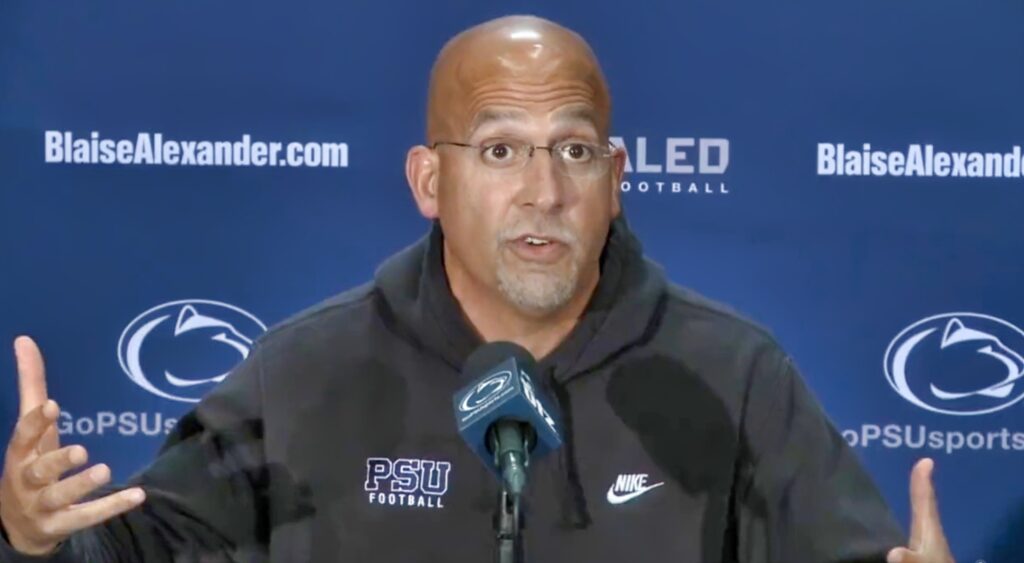 James Franklin at a press conference.