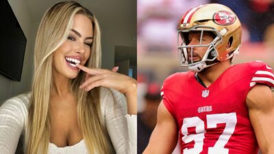 Photo of Jenna Bosa with a finger in her mouth and photo of Nick Bosa in 49ers gear