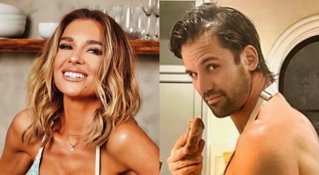 Jessie James Decker laughing and Eric Decker eating.