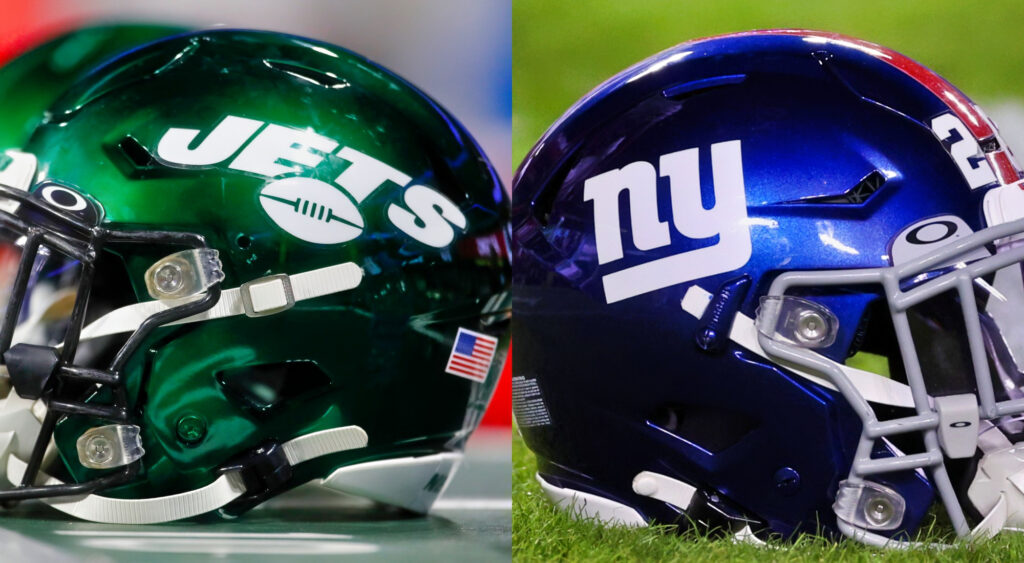 Photos of New york Jets and New York Giants helmets