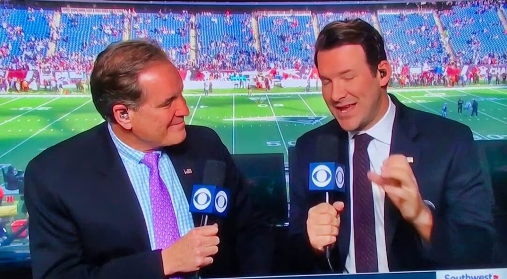 Tony Romo and Jim Nantz in the booth.