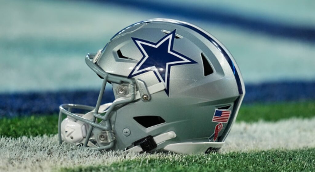 Dallas Cowboys helmet on the field