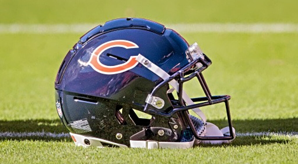 Bears helmet on field.