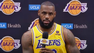 Lebron speaking to reporters