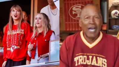 taylor swift brttany mahomes in suite while oj simpson is doing interview