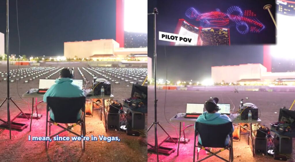 Man controls drones for a drone show.