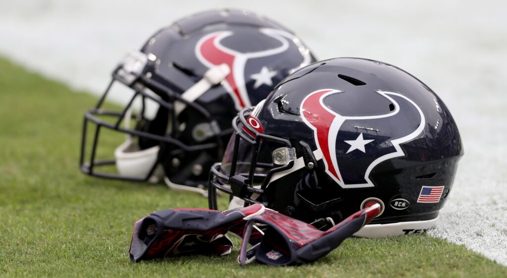 Houston Texans helmets shown on field.