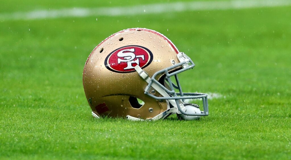 San Francisco 49ers helmet shown on M&T Bank Stadium.
