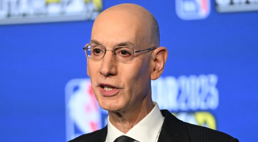 NBA commissioner Adam Silver speaking at press conference.