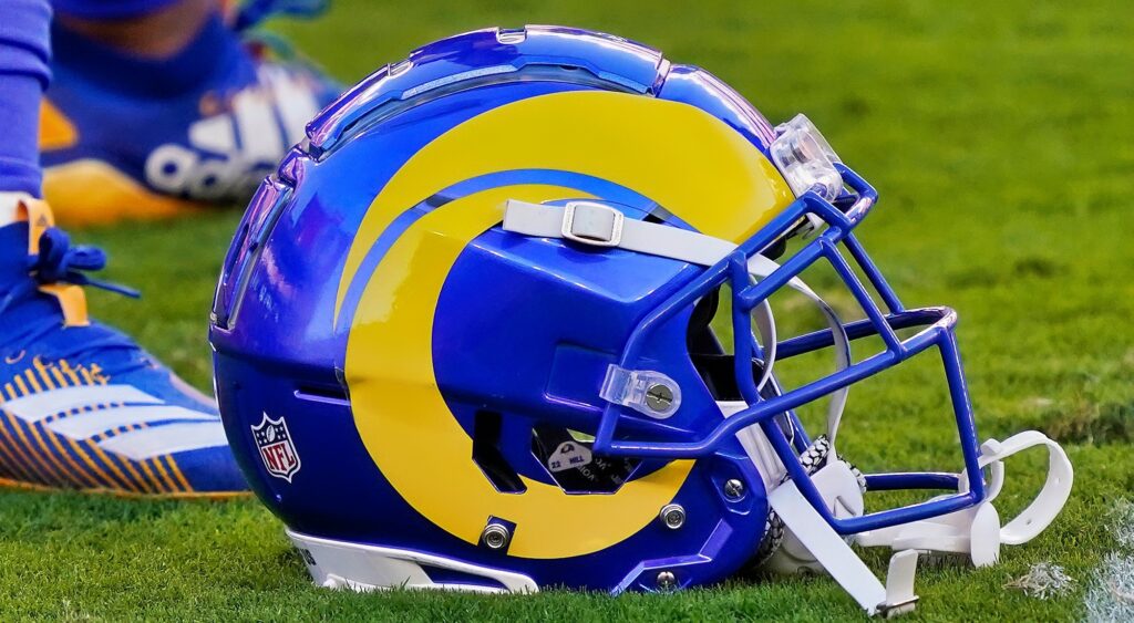 Rams helmet on the field.