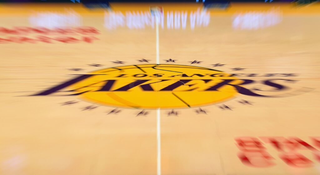 Lakers logo on court