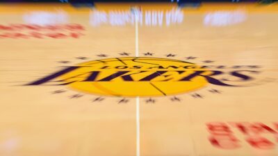 Lakers logo on court