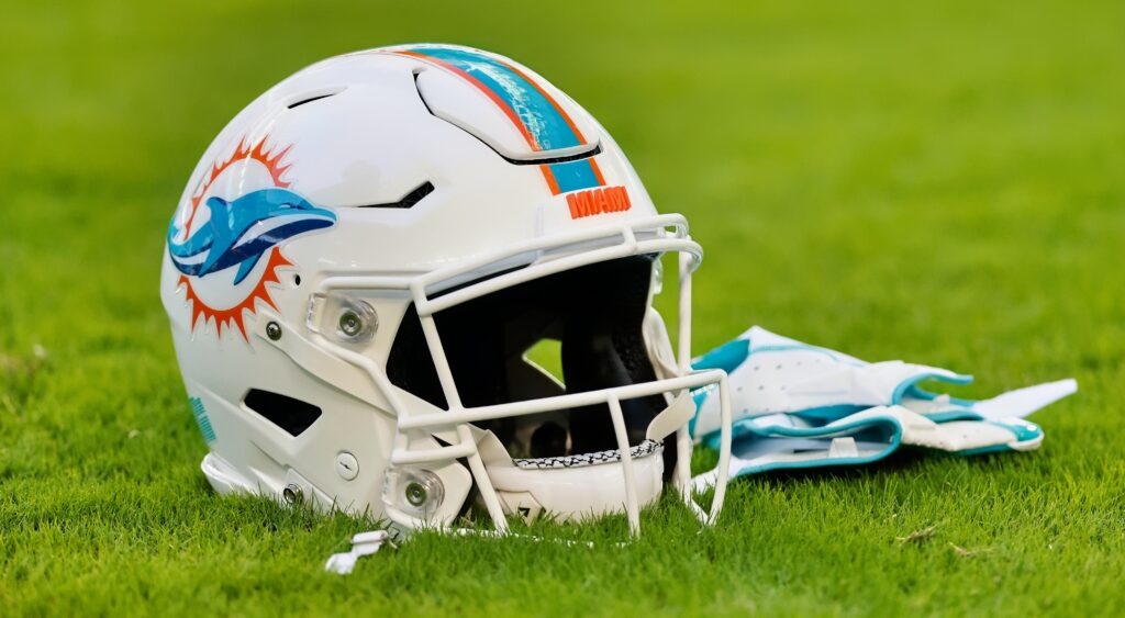 Miami Dolphins helmet shown at Hard Rock Stadium.