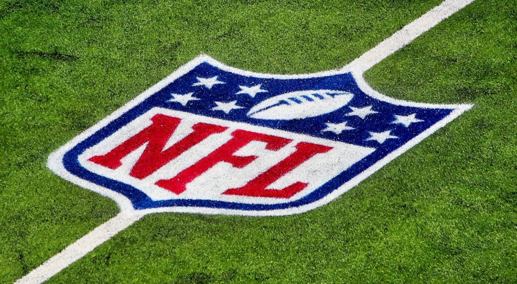 NFL logo shown on SoFi Stadium.