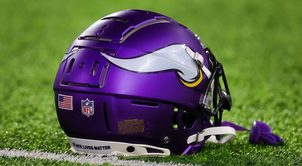 Minnesota Vikings helmet shown on field.
