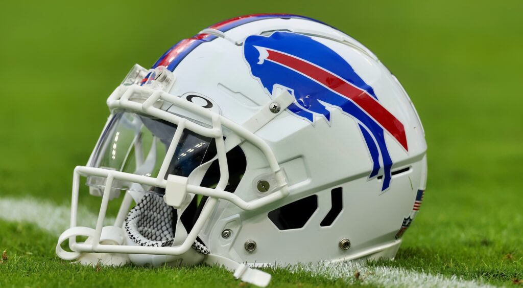 Buffalo bills helmet on the field.
