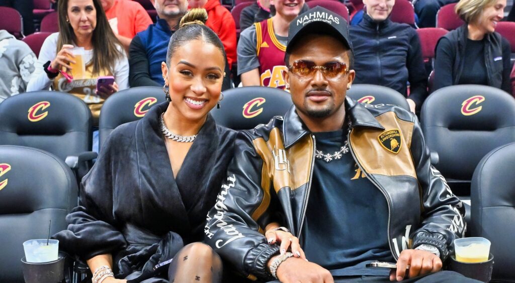 Jilly Anais and Deshaun Watson at a Cleveland Cavaliers game.