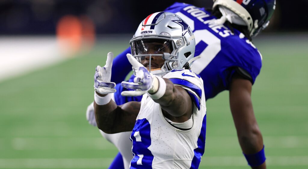 CeeDee Lamb of Dallas Cowboys celebrating a first down.