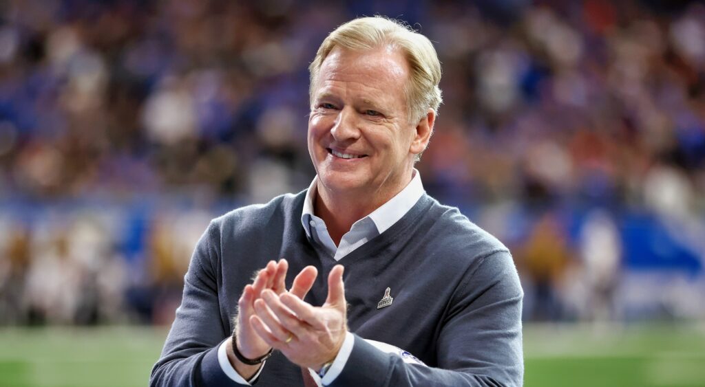 NFL commissioner Roger Goodell clapping at game.