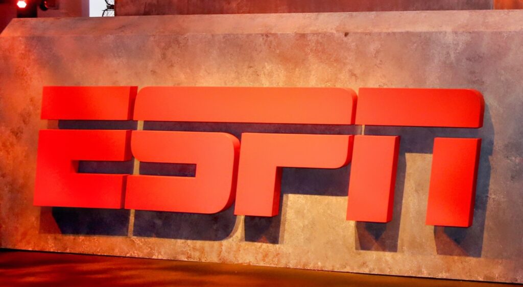 ESPN logo on a desk.