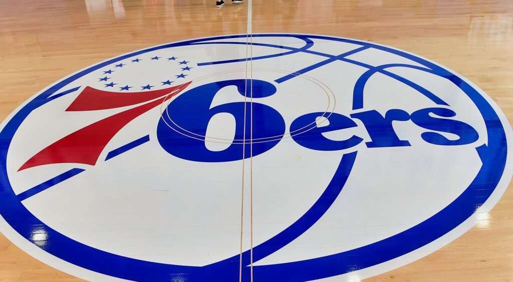 76ers logo on the court