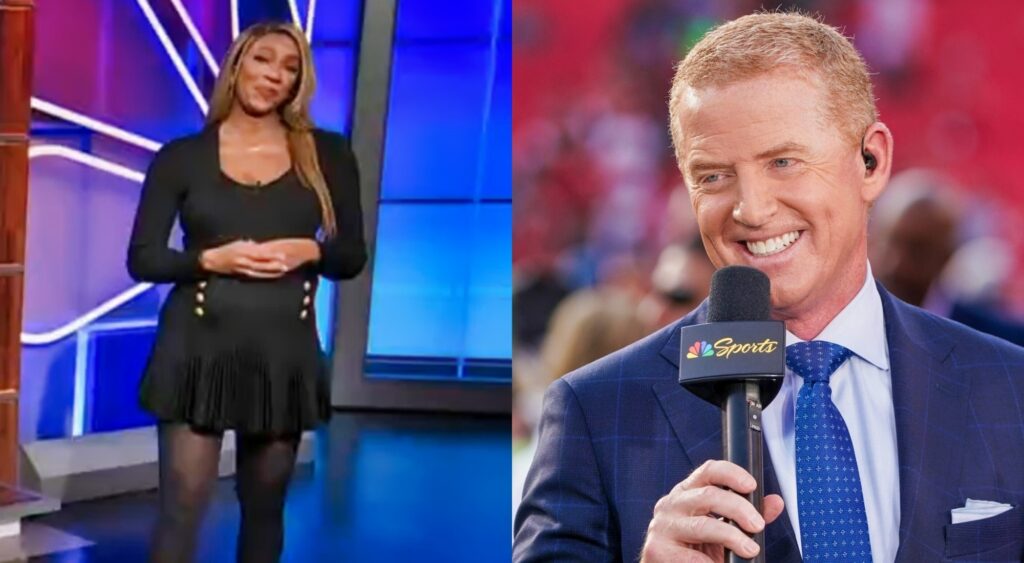Photo of Maria Taylor in black Dress and photo of Jason Garrett smiling
