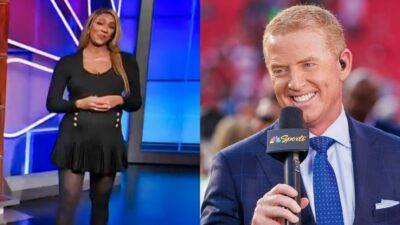Photo of Maria Taylor in black Dress and photo of Jason Garrett smiling