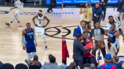 Photos of Russell Westbrook arguing with a fan at Clippers game