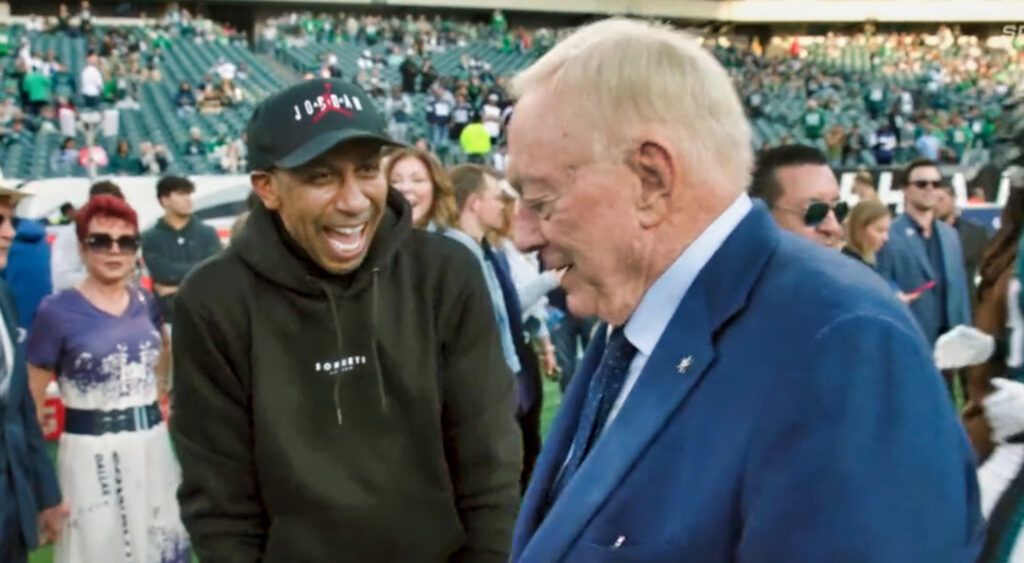 Stephen A. Smith and Jerry Jones laughing