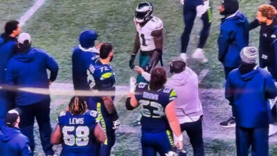 A.J. Brown confronting player on sideline during 'Monday Night Football'