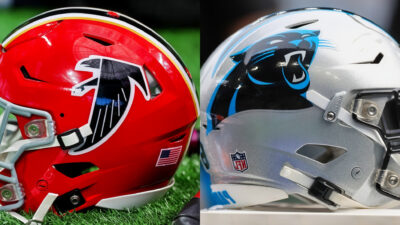 Photos of Falcons and Panthers helmet