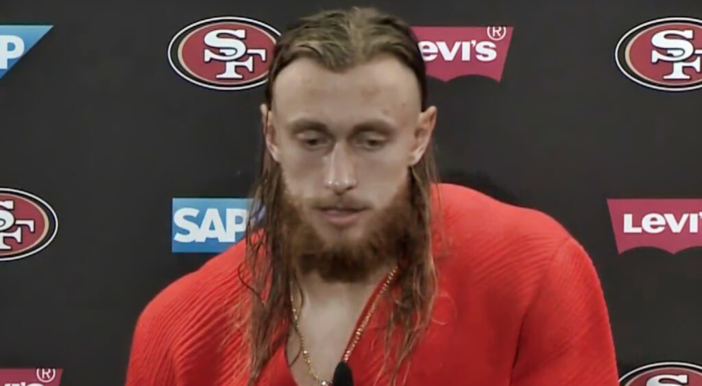 George Kittle speaking to reporters