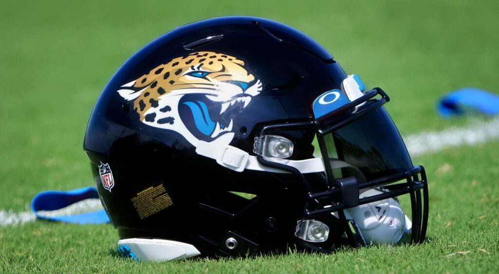Jacksonville Jaguars helmet shown on field.