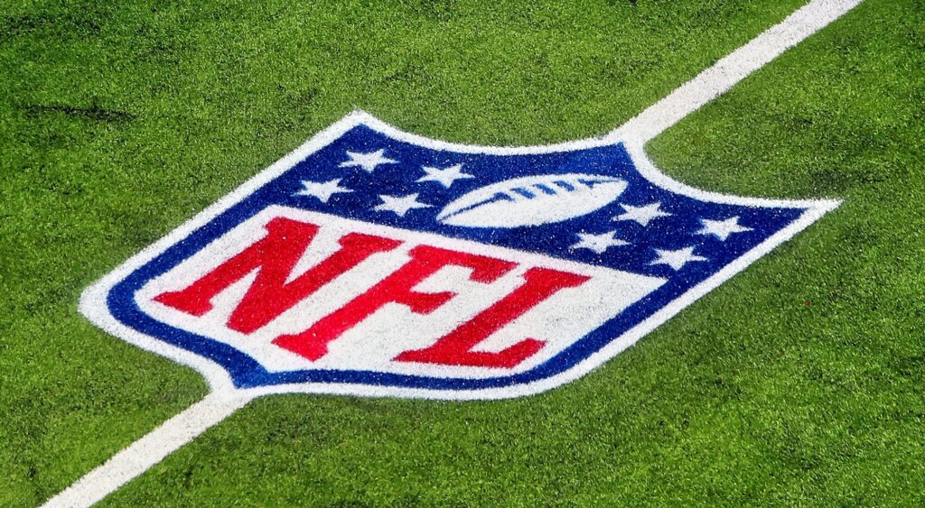 NFL logo shown on field of SoFi Stadium.