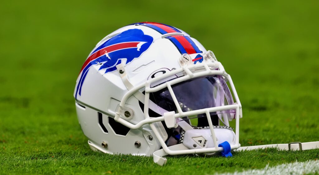 Buffalo Bills helmet on the field.