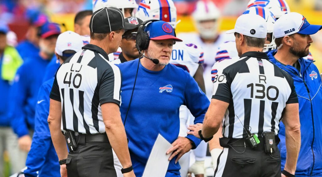 Buffalo Bills head coach Sean McDermott talking to NFL referees.