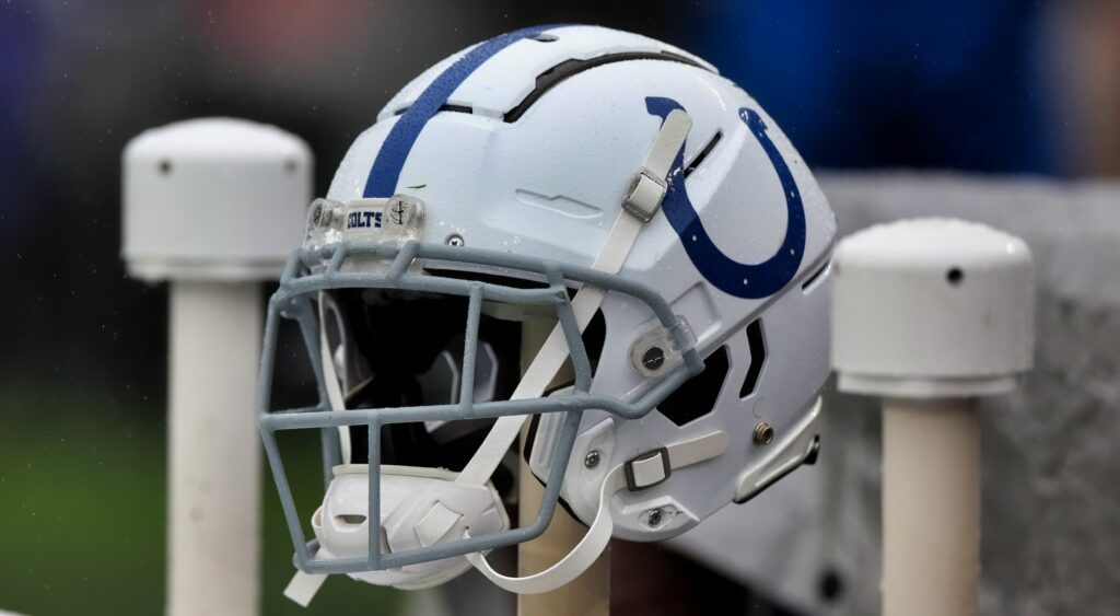 Colts helmet on the bench.