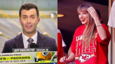Jeff Darlington on ESPN. Taylor Swift in Chiefs shirt