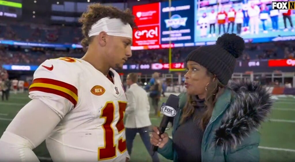 Patrick Mahomes and Pam Oliver during interview