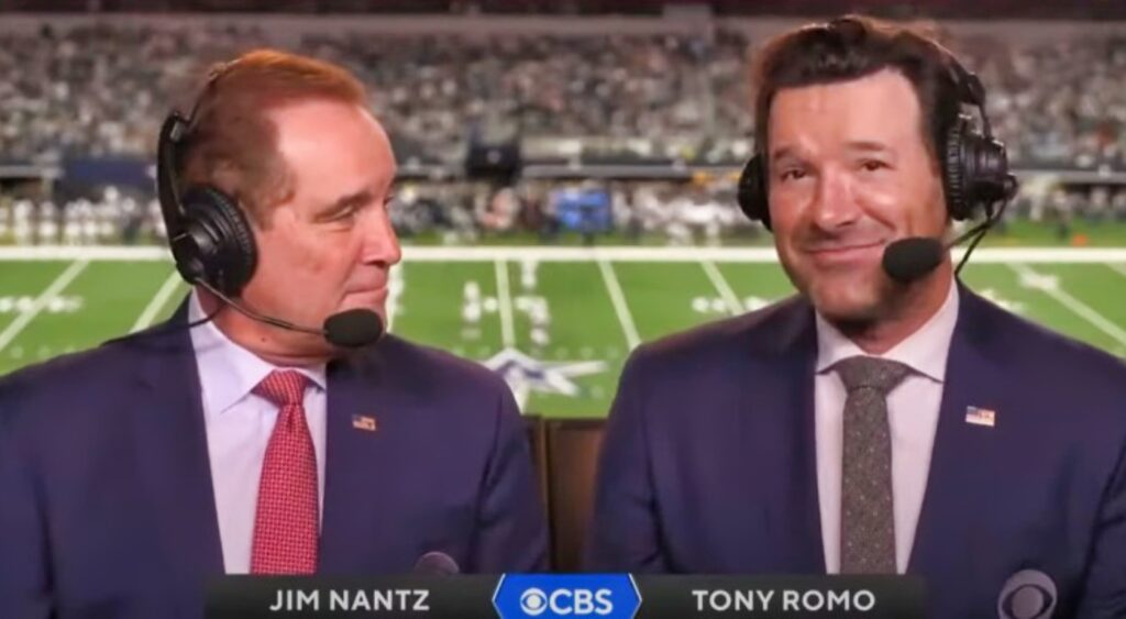 Tony Romo and Jim Nantz in broadcasting booth