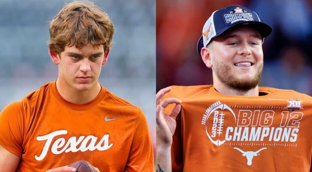 Photos of Arch Manning and Quinn Ewers in Longhorns shirts