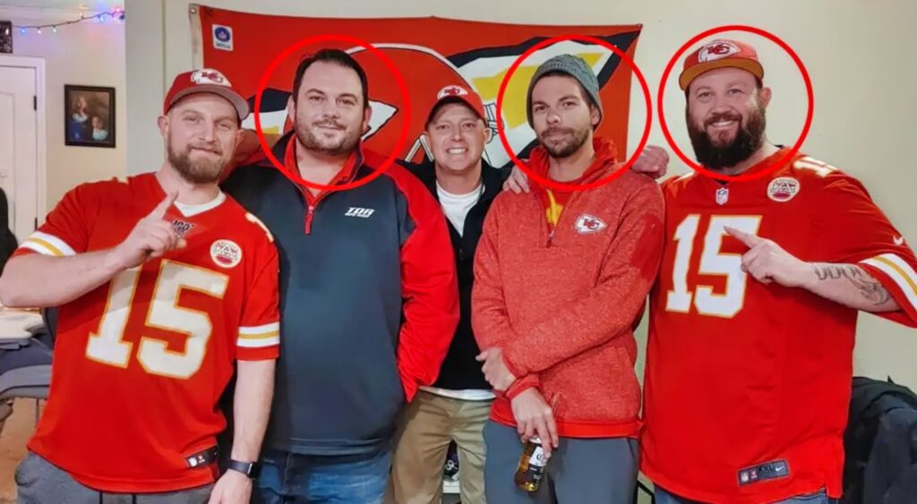 Chiefs fans pose together.