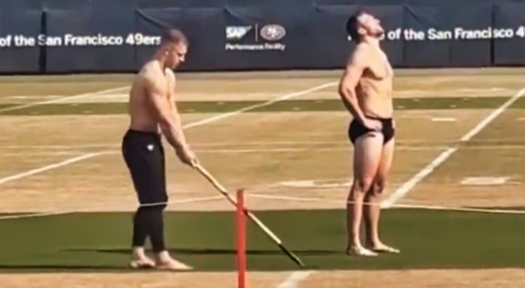Christian McCaffrey And Kyle Juszczyk shirtless in training