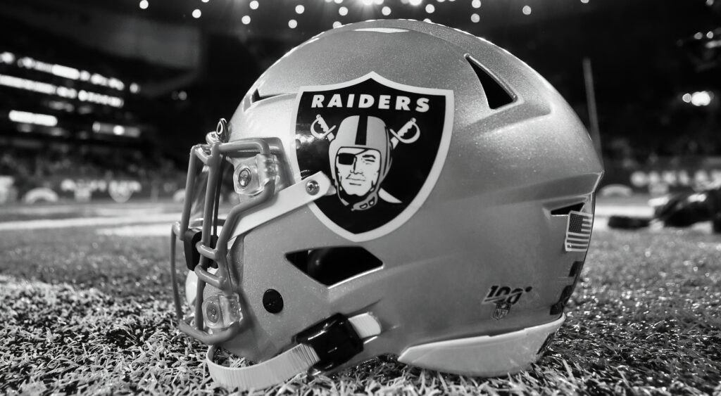 Raiders helmet on the field.